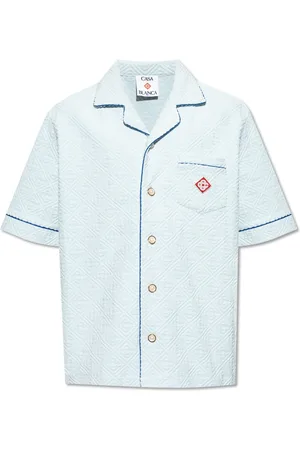 Casablanca Koszule, Mężczyzna, Niebieski, L, Bawełna, Koszula z krótkim rękawem z monogramem i frotte