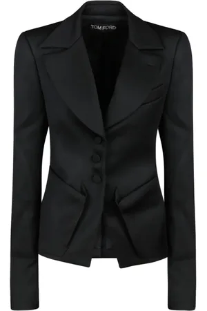 Tom Ford Kurtki, Kobieta, Czarny, S, Czarny Wełniany Dopasowany Blezer