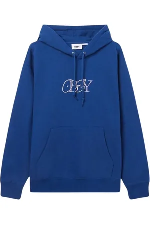 Obey Bluzy, Mężczyzna, Niebieski, L, Wygodna bluza z kapturem Nova z misternym haftem