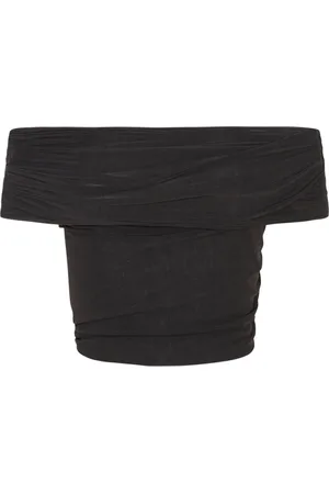 Cortana Koszulki, Kobieta, Czarny, M, Tiul, Asymetryczny crop top z jedwabiu w kształcie tulipana