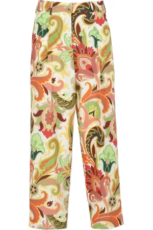 Etro Spodnie, Kobieta, Wielobarwność, XS, Bawełna, Bawełniane spodnie we wzór paisley