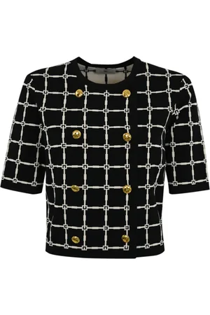 Elisabetta Franchi Swetry, Kobieta, Czarny, XS, Żakardowy kardigan z rękawami 3/4