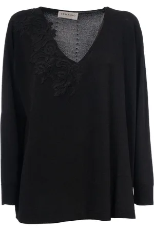 ERMANNO SCERVINO Swetry, Kobieta, Czarny, L, Dzianina z dekoltem w serek