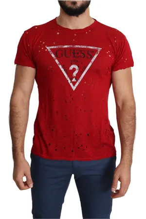 Guess Koszulki, Mężczyzna, Czerwony, L, Bawełna, Czerwona koszulka casual z logo z bawełny