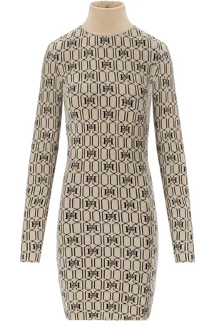 Elisabetta Franchi Sukienki, Kobieta, Biały, L, Poliester, Sukienka dzianinowa Champagne Monogram