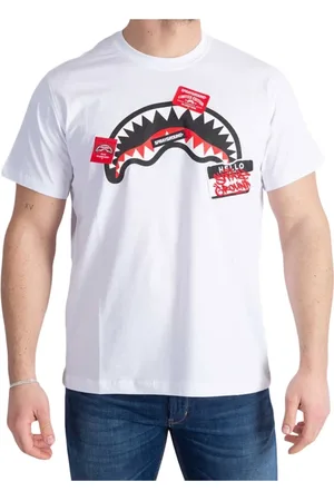 Sprayground Koszulki, Mężczyzna, Biały, L, Bawełna, Koszulka Label Shark
