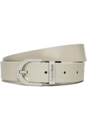 Calvin Klein Akcesoria, Kobieta, Beżowy, 105 CM, Skóra, Dwustronny pasek z okrągłą klamrą