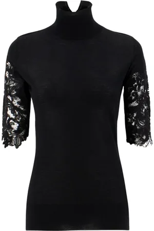 ERMANNO SCERVINO Swetry, Kobieta, Czarny, S, Kaszmir, Czarny golf z kaszmiru i koronki