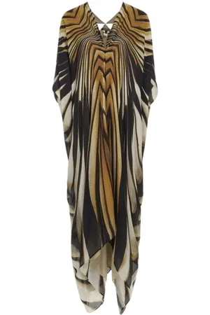 Roberto Cavalli Sukienki, Kobieta, Wielobarwność, M, Złota Kaftan Sukienka z nadrukiem Made in Italy