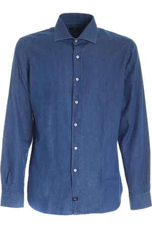 FAY Koszule, Mężczyzna, Niebieski, XL, Bawełna, Chambre Washed Shirt