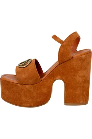 Guess Buty, Kobieta, brązowy, 39 EU, Skóra, Sandały na platformie z klamrą