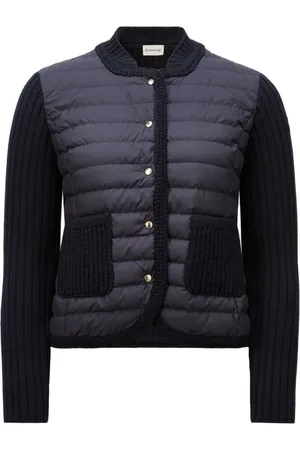 Moncler Kurtki, Kobieta, Niebieski, M, Pikowany sweter z wełny i puchem