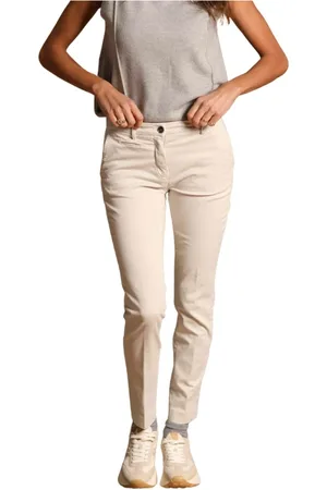 Masons Spodnie, Kobieta, Biały, S, Bawełna, Slim Chino Spodnie z Satyny