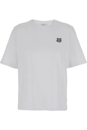 Maison Kitsuné Koszulki, Kobieta, Biały, XS, Bawełna, T-shirt Crewneck z naszywką Fox Head