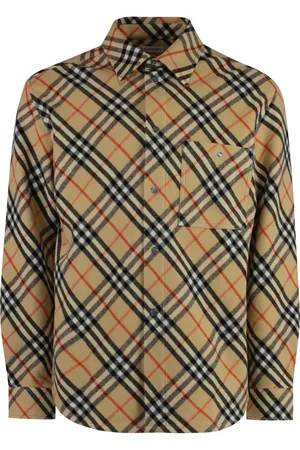 Burberry Kurtki, Mężczyzna, Beżowy, M, Wełna, Wełniana koszula w kratę