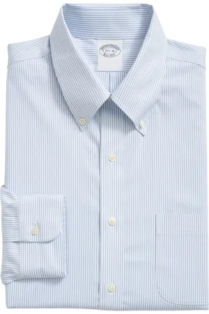 Brooks Brothers Koszule, Mężczyzna, Niebieski, M, Bawełna, Koszula Slim Fit Non-Iron w Paski z Kołnierzykiem Zapinanym na Guziki