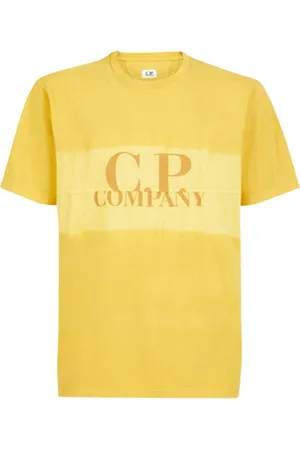 C.P. Company Koszulki, Mężczyzna, Żółty, L, Bawełna, Koszulka Jersey z efektem Tie-Dye i logo