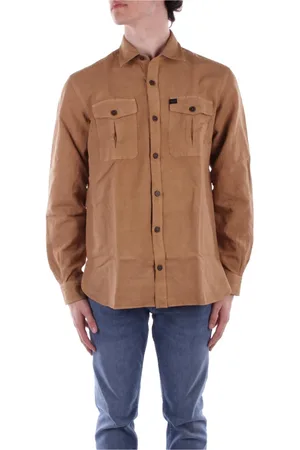 FAY Koszule, Mężczyzna, brązowy, M, Bawełna, Linen Button-Up Shirt