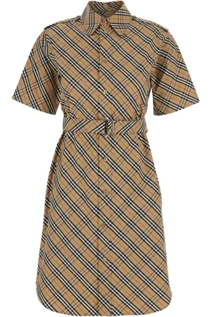 Burberry Sukienki, Kobieta, Beżowy, S, Bawełna, Klasyczna beżowa sukienka z krótkim rękawem