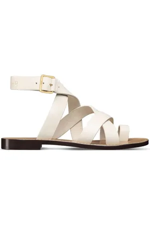 Dior Buty, Kobieta, Biały, 38 EU, Skórzane płaskie sandały z otwartym palcem dla kobiet