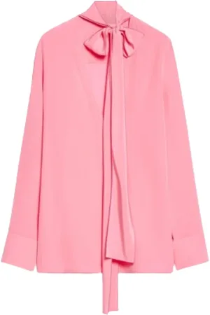 Sportmax Bluzki, Kobieta, Różowy, S, Jedwabna Bluzka z Krepy Chińskiej