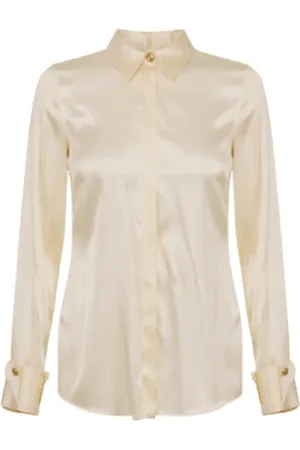 Elisabetta Franchi Bluzki, Kobieta, Beżowy, M, Satyna, Jedwabna koszula Lemonade