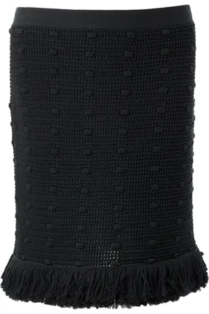Bottega Veneta Spódnice, Kobieta, Czarny, L, Bawełna, Dzianinowa czarna spódnica z pomponami