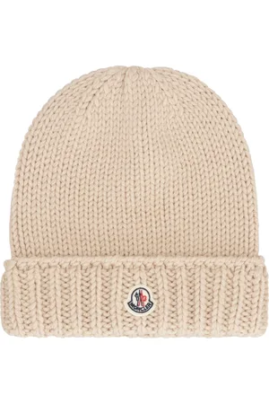 Moncler Akcesoria, Kobieta, Beżowy, L, Wełna, Wełniana Czapka Beanie z Wywiniętym Brzegiem