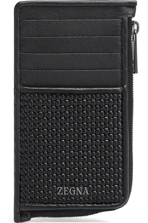 Ermenegildo Zegna Akcesoria, unisex, Czarny, ONE SIZE, Skóra, Tkany Skórzany Portfel
