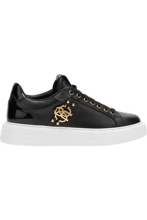 Roberto Cavalli Buty, Kobieta, Czarny, 40 EU, Złote Detale Skórzane Sneakersy