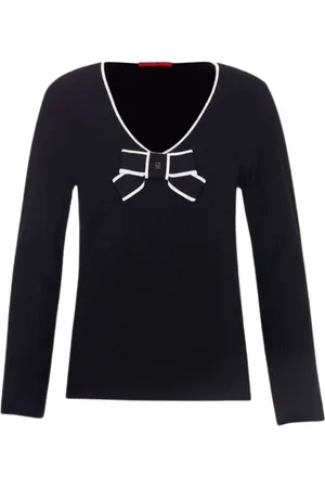 Carolina Herrera Swetry, Kobieta, Czarny, M, Prążkowany, dopasowany sweter z ozdobną kokardą
