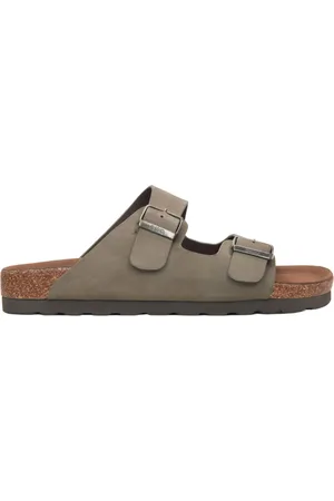 Estro Buty, Mężczyzna, Zielony, 40 EU, Skóra, Khaki Nubuck Klapki z Grubymi Paskami