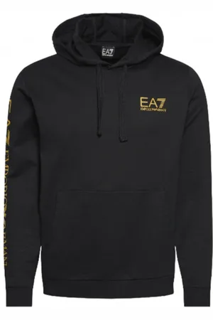 EA7 Bluzy, Mężczyzna, Czarny, XL, Czarno-Złota Bluza z Kapturem