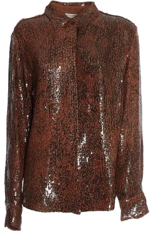 DRIES VAN NOTEN Bluzki, Kobieta, brązowy, M, Cekiny, Koszula Sequin Cocoa