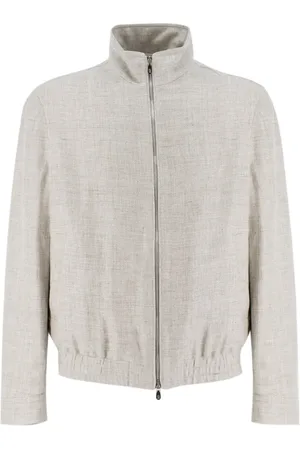 Brunello Cucinelli Kurtki, Mężczyzna, Szary, L, Wełna, Shaded Linen Bomber Jacket
