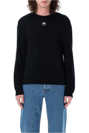Marine Serre Swetry, Mężczyzna, Czarny, M, Bluza Crewneck Moon Jacquard