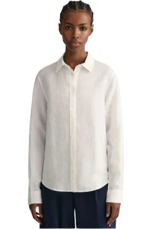 GANT Bluzki, Kobieta, Biały, 3XL, Len, Regularna Koszula Chambray z Lnu