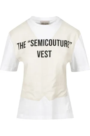 SEMICOUTURE Koszulki, Kobieta, Biały, M, Bawełna, T-shirt z wstawką imitującą kamizelkę