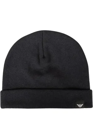 Emporio Armani Akcesoria, Mężczyzna, Czarny, L, Wełna, Czarna Wełniana Czapka z Logo Orła