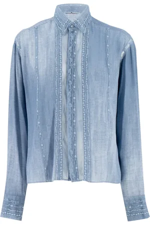 ERMANNO SCERVINO Bluzki, Kobieta, Niebieski, S, Denim, Vintage Lace Shirt