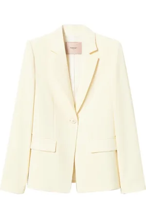 Twin-Set Kurtki, Kobieta, Beżowy, M, Poliester, Ivory blazer z dopasowanym krojem
