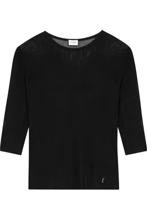 Saint Laurent Koszulki, Kobieta, Czarny, S, Stylowy Top z Wysokim Dekoltem