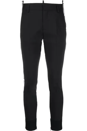 Dsquared2 Spodnie, Kobieta, Czarny, S, Wełna, Spodnie Slim-fit z Nadrukiem Logo