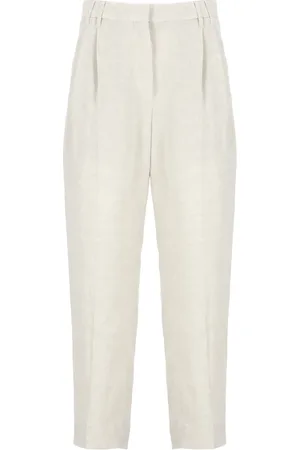 Brunello Cucinelli Spodnie, Kobieta, Beżowy, M, Len, Beżowe lniane spodnie z lureksowymi detalami
