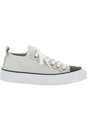Brunello Cucinelli Buty, Kobieta, Biały, 39 EU, Białe sneakersy z niską cholewką i sznurowaniem