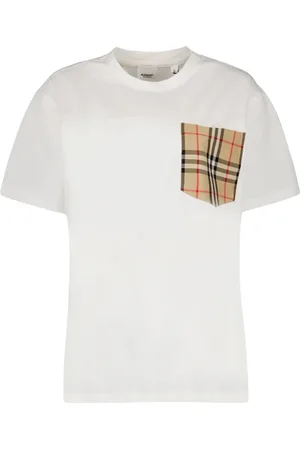 Burberry Koszulki, Kobieta, Biały, L, Bawełna, Koszulka z kieszenią w kratę Vintage