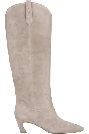 Estro Buty, Kobieta, Beżowy, 36 EU, Zamsz, Beżowe Kowbojki z Naturalnego Zamszu z Wysoką Cholewką