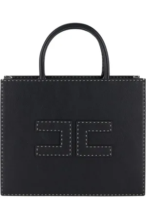 Elisabetta Franchi Torebki, Kobieta, Czarny, ONE SIZE, Średnia torba typu tote z kontrastowymi przeszyciami