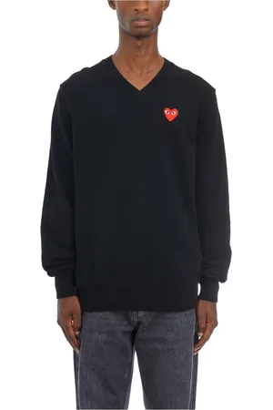 Comme des Garçons Bluzy, Mężczyzna, Czarny, M, Koszulka z dekoltem w serek i logo