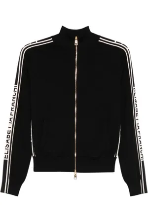 Elisabetta Franchi Bluzy, Kobieta, Czarny, M, Kardigan Graphic Touch z taśmami z logo